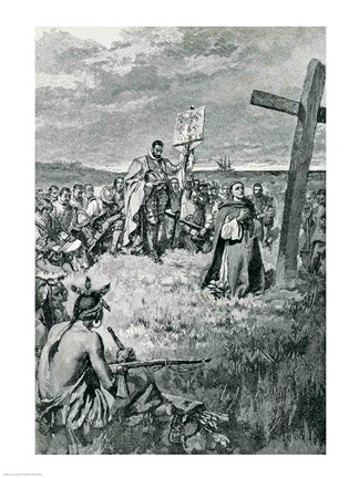 Framed Jacques Cartier Setting up a Cross at Gaspe Print