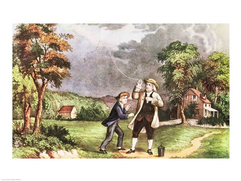 Framed Franklin&#39;s experiment in electricity Print