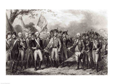 Framed British Surrendering their Arms to General Washington Print