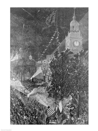 Framed Centennial Fourth: Illumination of Independence Hall Print