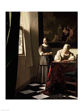 Framed Lady writing a letter with her Maid Print