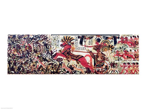 Framed Tutankhamun on his chariot attacking Africans Print