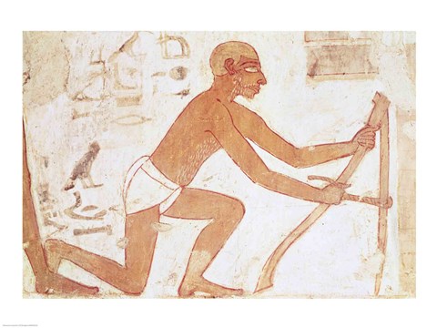 Framed Construction of a wall, detail of a man with a hoe, from the Tomb of Rekhmire Print