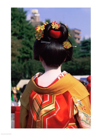 Framed Rear view of a geisha, Jidai Matsuri Festival, Tokyo, Japan Print