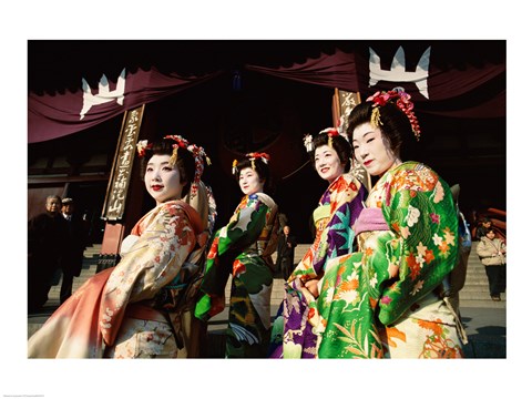 Framed Group of geishas, Kyoto, Honshu, Japan Print