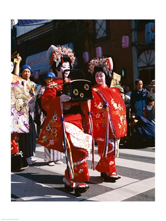 Framed Group of geishas, Kyoto, Honshu, Japan Print