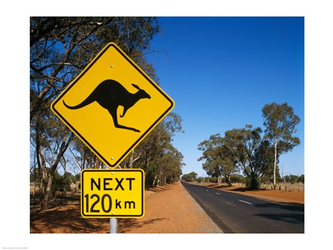 Framed Kangaroo crossing sign, Australia Print