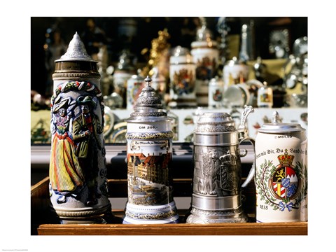 Framed Close-up of beer steins, Bavaria, Germany Print