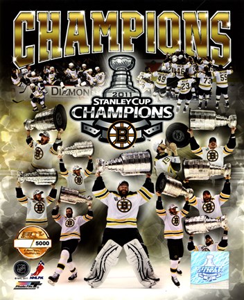 Framed Boston Bruins 2011 NHL Stanley Cup Finals Champions Limited Edition PF Gold (5000 8x10&#39;s, 500 each enlargement size) Print