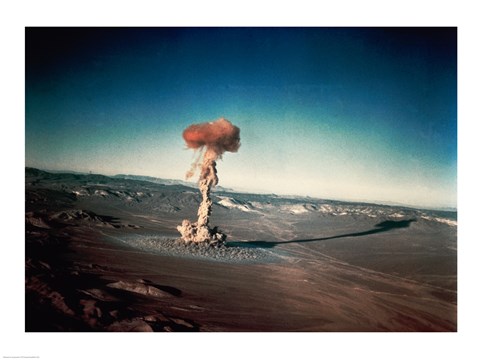 Framed Atomic bomb testing in the desert Print