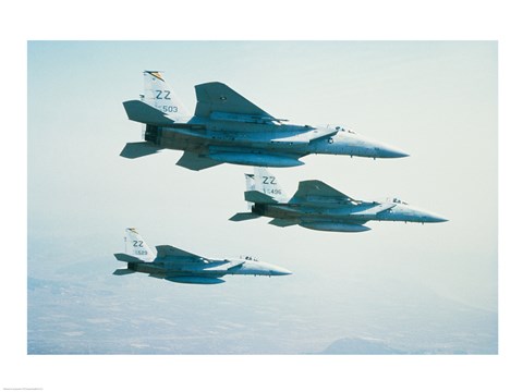 Framed Three F-15 Eagle fighter planes flying in formation Print