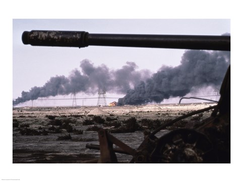 Framed Kuwait: An Oil Field Set  Ablaze Print