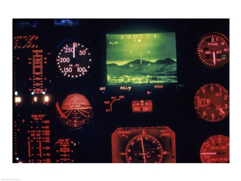 Framed View of the Cockpit Control Panel in an AH-64 Apache Helicopter Training Simulator Print