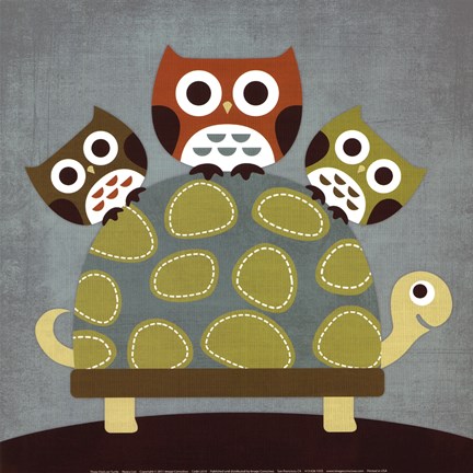 Framed Three Owls on Turtle Print