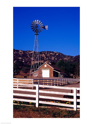 Framed USA, California, windmill on farm Print