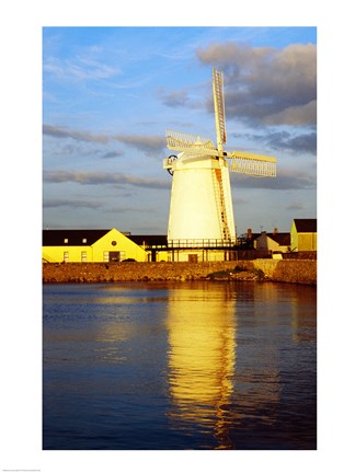 Framed Reflection of a traditional windmill in a river, Blennerville Windmill, Tralee, County Kerry, Ireland Print