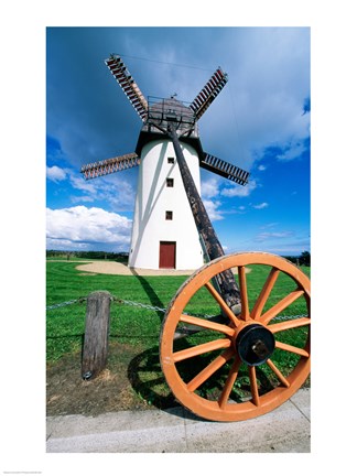 Framed Low angle view of a traditional windmill, Skerries Mills Museum, Ireland (with a wheel) Print