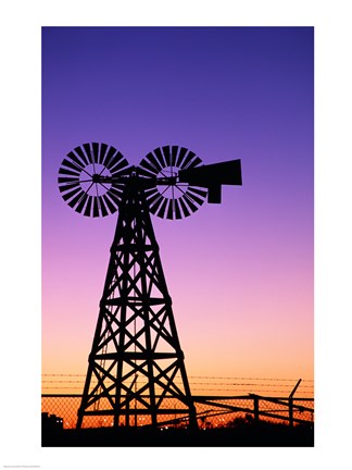 Framed Silhouette of a windmill, American Wind Power Center, Lubbock, Texas, USA Print