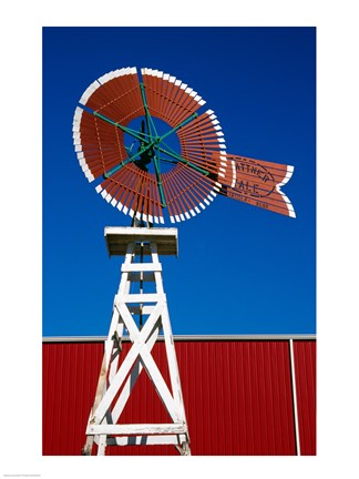 Framed Red Windmill in Texas Print
