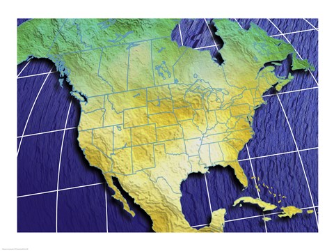 Framed Close-up of a map of North America Print