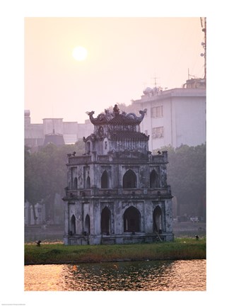 Framed Pagoda at the water&#39;s edge during sunrise, Hoan Kiem Lake and Tortoise Pagoda, Hanoi, Vietnam Print