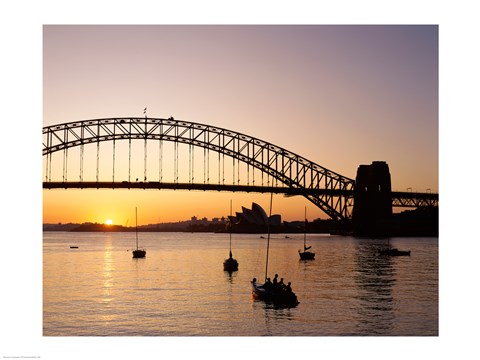 Framed Sunrise over a bridge, Sydney Harbor Bridge, Sydney, Australia Print
