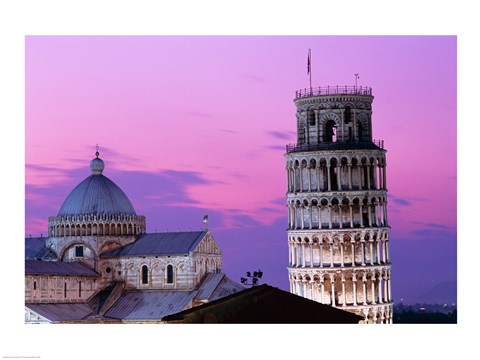 Framed Tower at night, Leaning Tower, Pisa, Italy Print