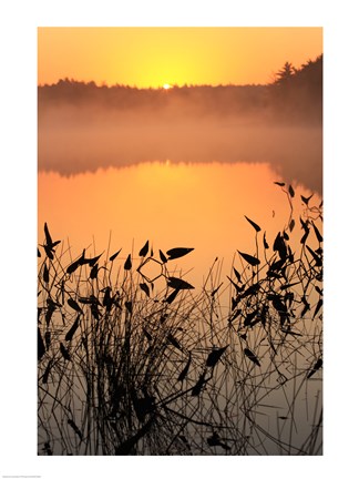Framed Sunrise over a lake Print