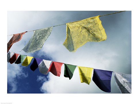 Framed Low angle view of prayer flags, Kathmandu, Nepal Print