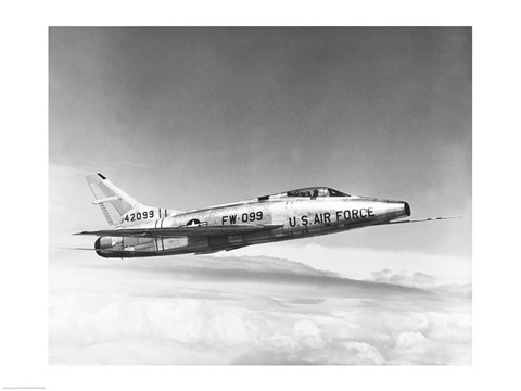 Framed Side profile of a fighter plane in flight, F-100C Super Sabre Print