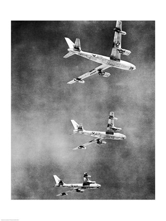 Framed Low angle view of three fighter planes in flight, B-47 Stratojet Print