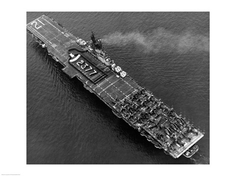 Framed High angle view of an aircraft carrier in the sea, USS Boxer (CV-21), 1951 Print
