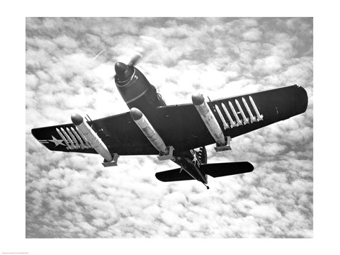 Framed Low angle view of a fighter plane carrying missiles in flight, Martin AM-1 Mauler, US Navy Print