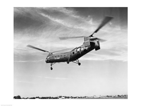 Framed Low angle view of a military helicopter in flight, H-21D Helicopter, US Military Print