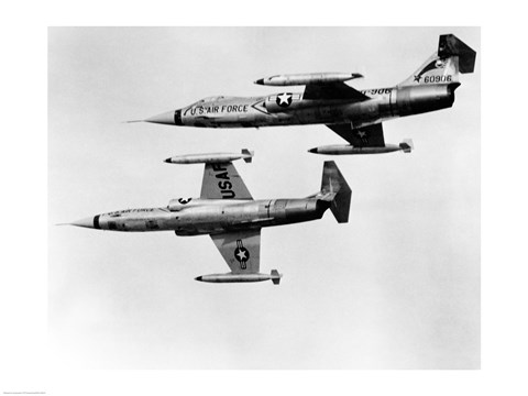 Framed Two fighter planes in flight, F-104C Starfighter, Tactical Air Command, 831st Air Division, George Air Force Base Print