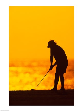 Framed Silhouette of a man playing golf, Maui, Hawaii, USA Print