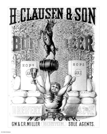 Framed Clausen and Son Bock Beer Print