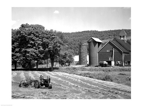 Framed Tractor Raking a Field, East Ryegate, Vermont, USA Print