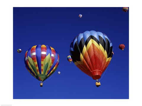 Framed Two Hot Air Balloons Flying Away Together Print
