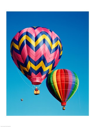 Framed Hot Pink and Navy Blue Air Balloon Floating in the Sky Print