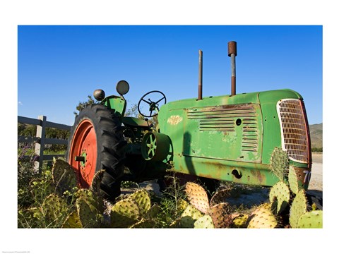 Framed Abandoned tractor in a field, Temecula, Wine Country, California, USA Print