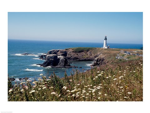 Framed Lighthouse on the coast, Yaquina Head Lighthouse, Oregon, USA Print