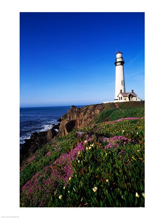 Framed Lighthouse on the coast, Pigeon Point Lighthouse, Pigeon Point Light Station State Historic Park, California, USA Print