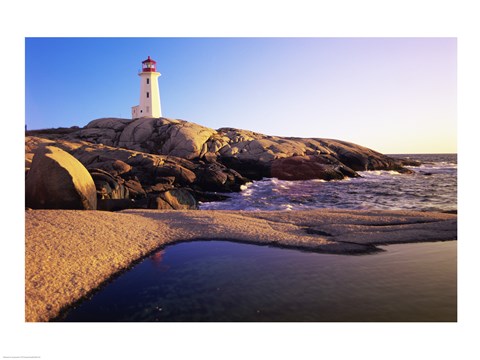Framed Lighthouse on the coast, Peggy&#39;s Cove Lighthouse, Peggy&#39;s Cove, Nova Scotia, Canada Print