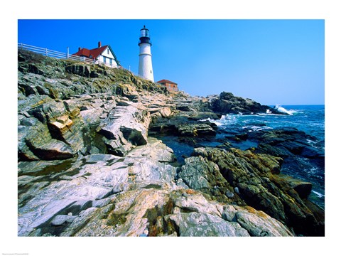 Framed Lighthouse at the coast, Portland Head Lighthouse, Cape Elizabeth, Maine, USA Print