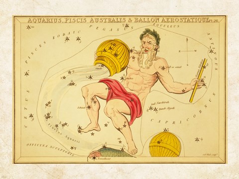Framed Aquarius, Pices Australis &amp; Ballon Aerostatique Constellation Print