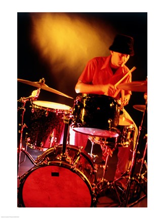 Framed Male drummer playing drums Print