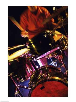 Framed Young Man Playing The Drums Closeup Print