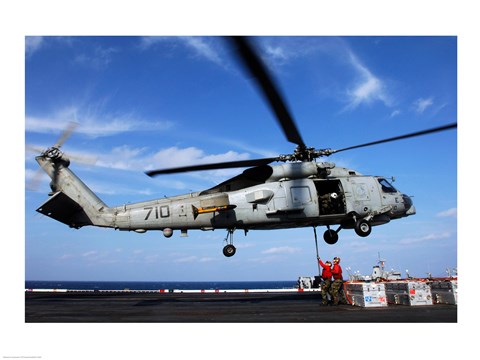 Framed Military helicopter on the deck of a aircraft carrier, USS Kitty Hawk, December 6, 2006 Print