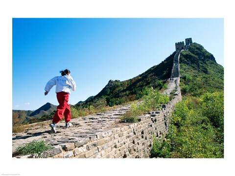 Framed Person running up the Great Wall, Simatai, Beijing, China Print